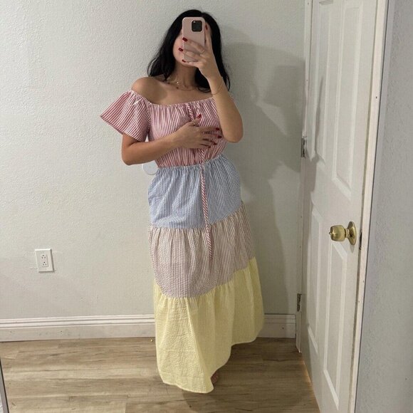 Women’s Farrow Seersucker Stripe Maxi Dress‎ Color block Striped Size Medium M - Picture 7 of 7